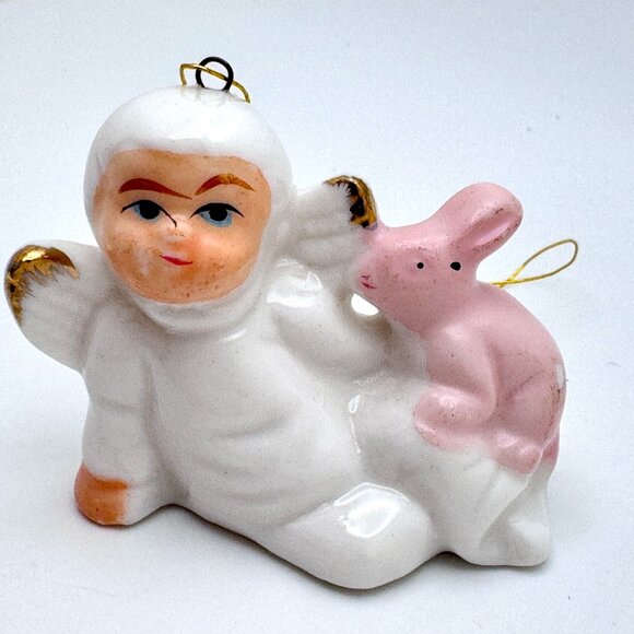 Vintage Ceramic Angel Ornaments Set Of 3 With Bird Duck Bunny Christmas Holiday - Picture 6 of 16